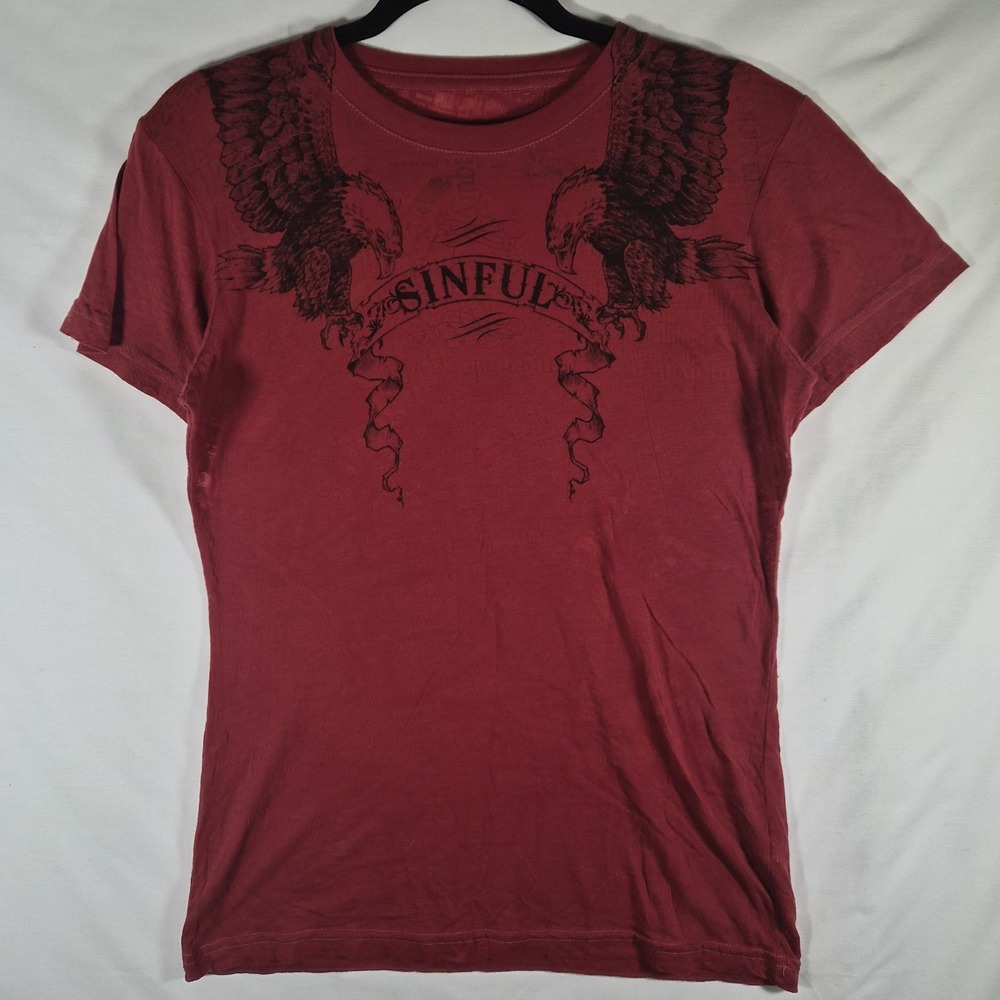 2000s Y2K Sinful Eagle Wings Graphic T Shirt Red Tattoo Grunge Men's Large USA